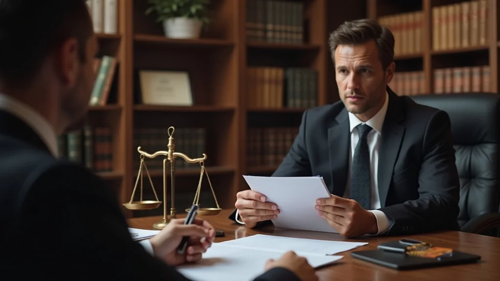 Attorney explaining legal documents for joint bank account protection