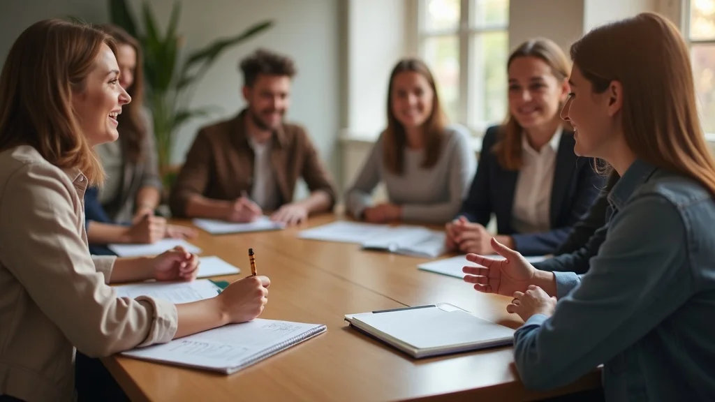 Collaborative divorce and mediation session helping manage what drives divorce legal fees higher, with a friendly group dynamic in a neutrally decorated conference room