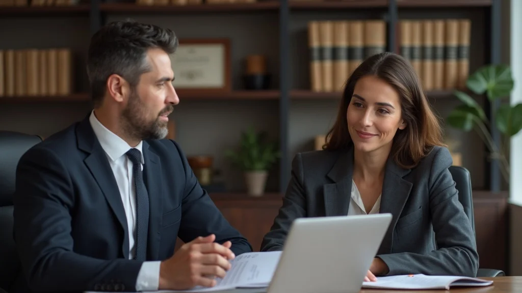 Confident family law attorney consulting with a client about conflict divorce cases