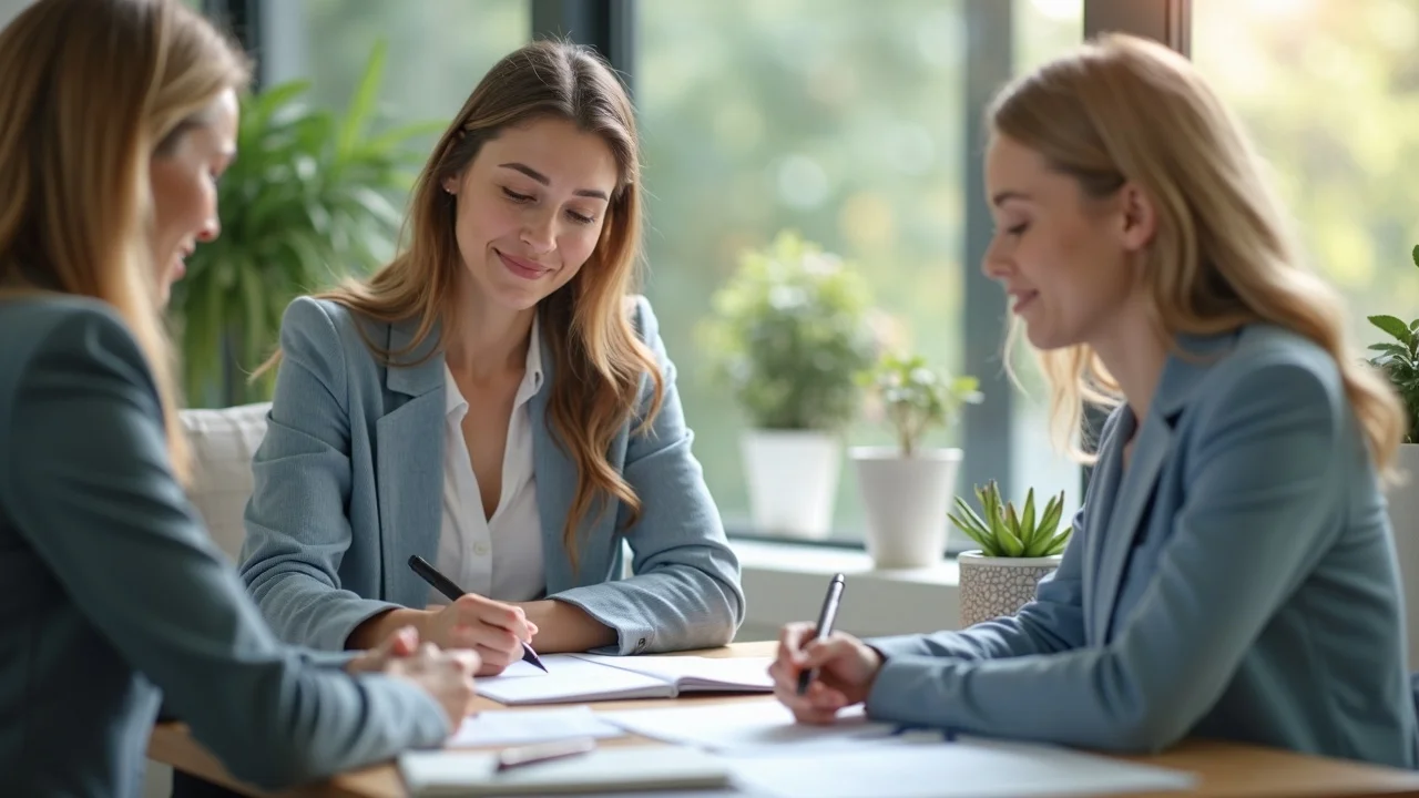Confident person signing divorce papers with attorney, embodying acceptance and hope during the final emotional stage of divorce