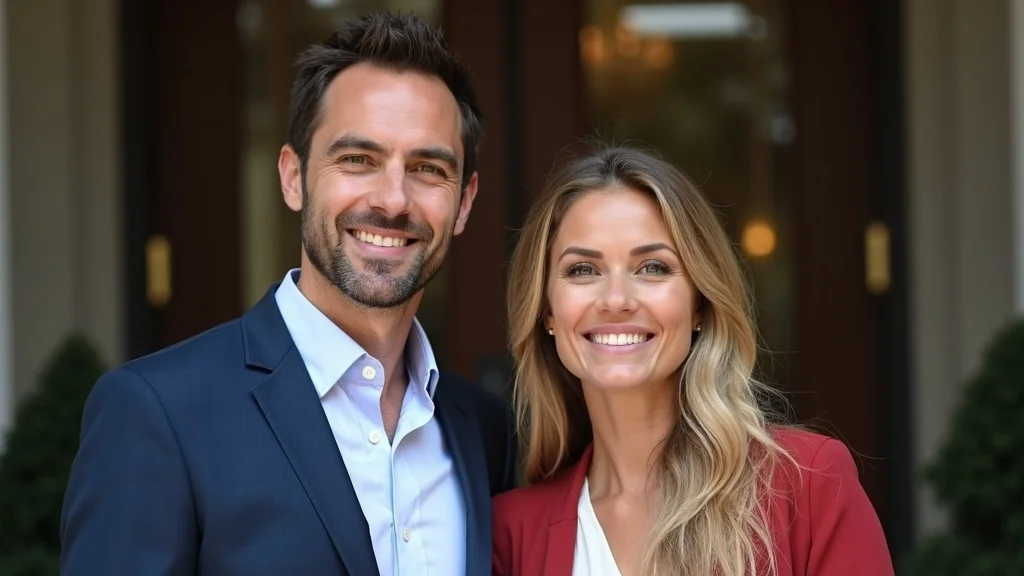Content couple after amicable uncontested divorce leaving courthouse, smiling, confident expressions