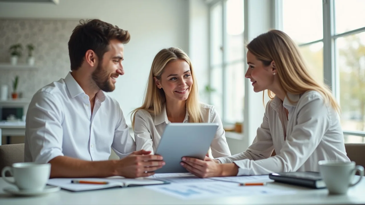Couple meeting with financial advisor about joint bank account management