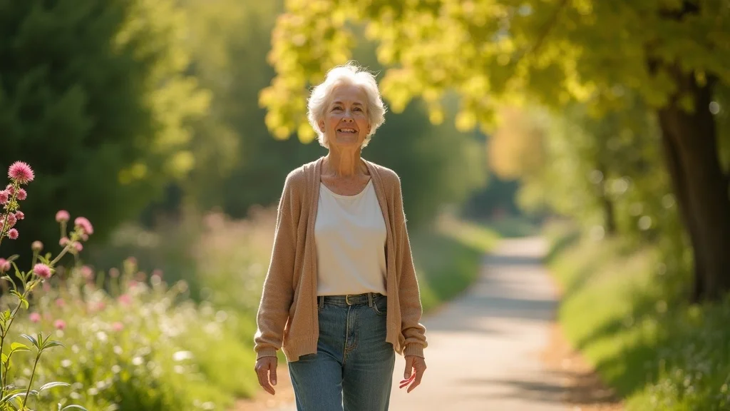 Hopeful mature woman walking confidently outdoors, symbolizing positive mental health after divorce