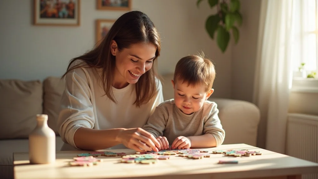 Joyful parent and child building a puzzle, demonstrating quality parenting time that upholds the best interest of the child standard