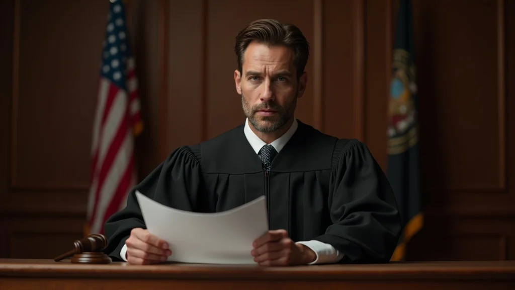 Judge reviewing a divorce case file for final order in a courtroom, representing legal pathways if a spouse refuses to sign divorce papers