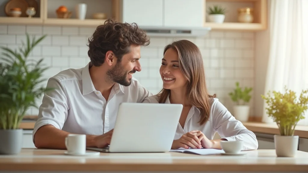 Married couple reviewing financial statements together at home joint bank account