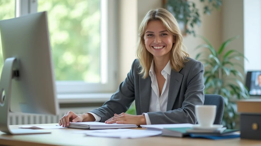 Organized divorce law attorney setting up for consultation with divorcing couple, bright office with legal folders
