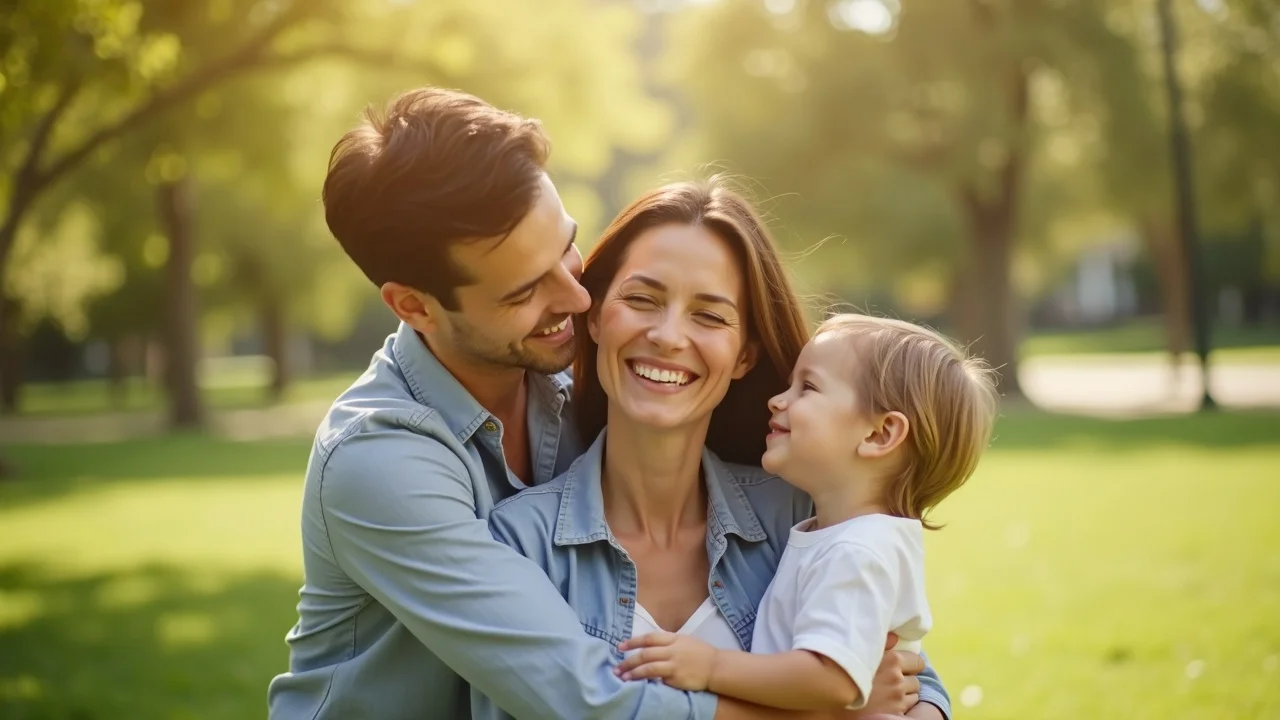 Peaceful post-divorce family moment in Los Angeles park with Hermes Law Group guidance