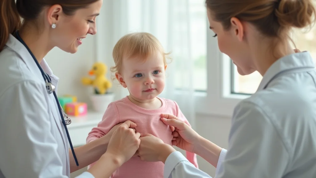 Pediatrician examining a child with parent, assessing the child's physical health requirements as part of the best interest of the child standard