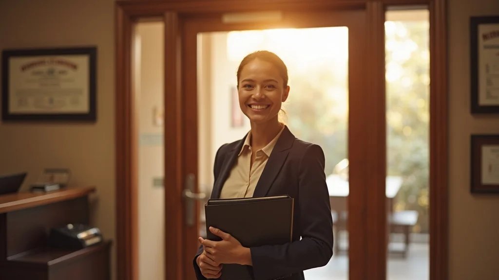 Prepared client leaving law office after successful mediation preparation