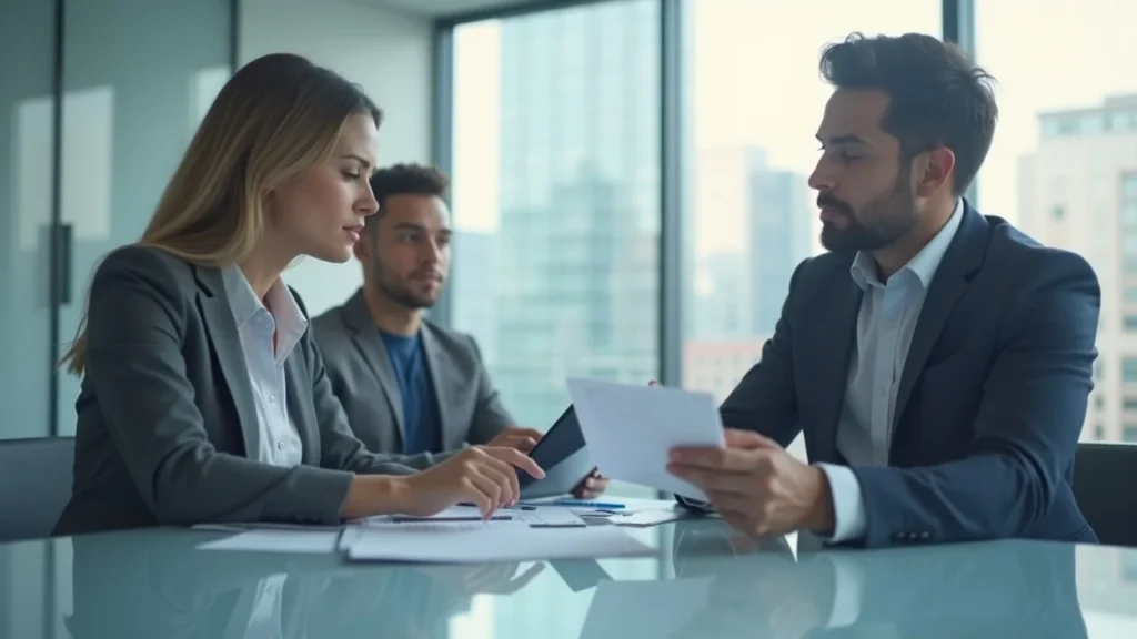 Professional divorce lawyer consulting with a couple discussing how retainers work with divorce lawyers in a modern law office