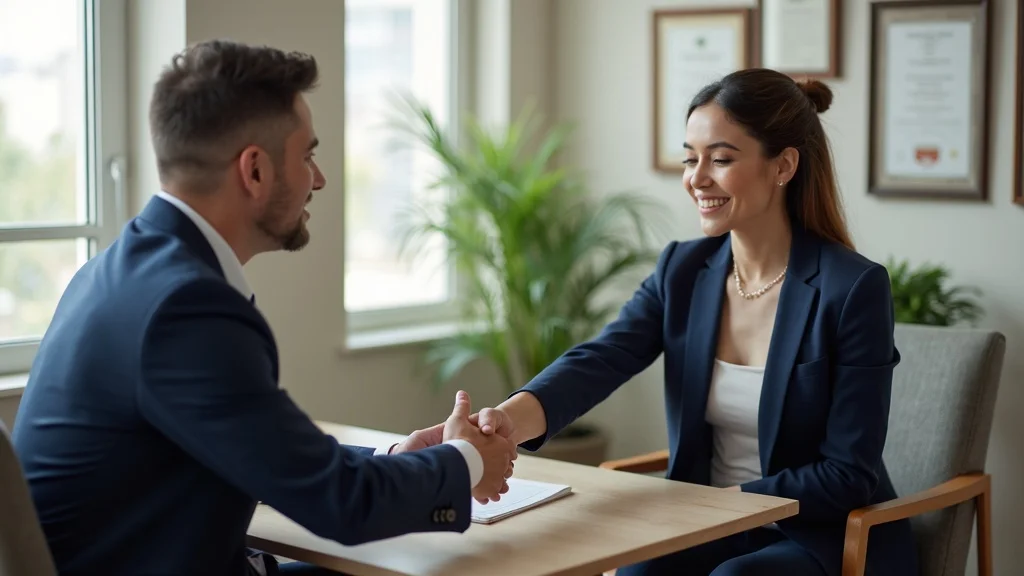 Relieved client shaking hands with law attorney at Hermes Law Group Los Angeles, symbolizing successful family law mediation