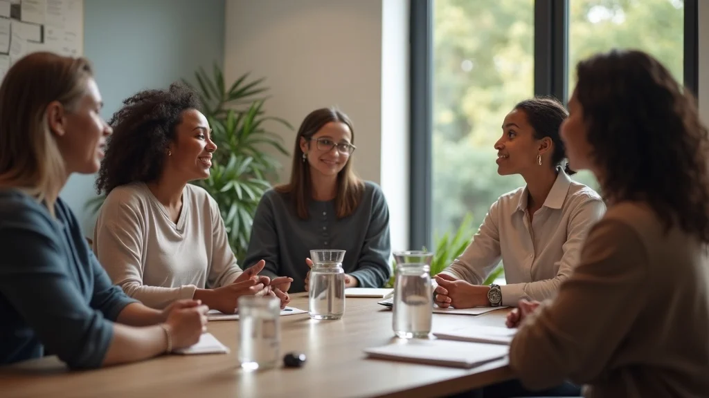 Supportive mediation session in a family law office with parents and mediator, helping resolve a custody dispute for the best interest of the child