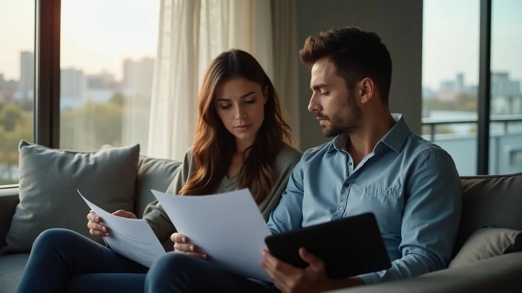Thoughtful couple reviewing documents for divorce in California, focusing on residency requirements with Hermes Law Group