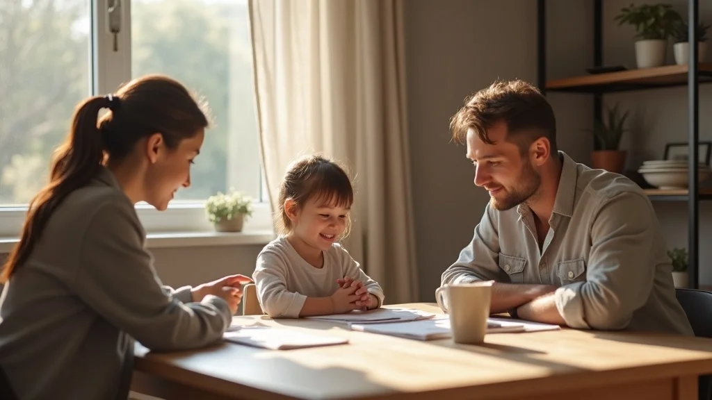 Warm family discussion about child custody case – parents and child in a calm setting
