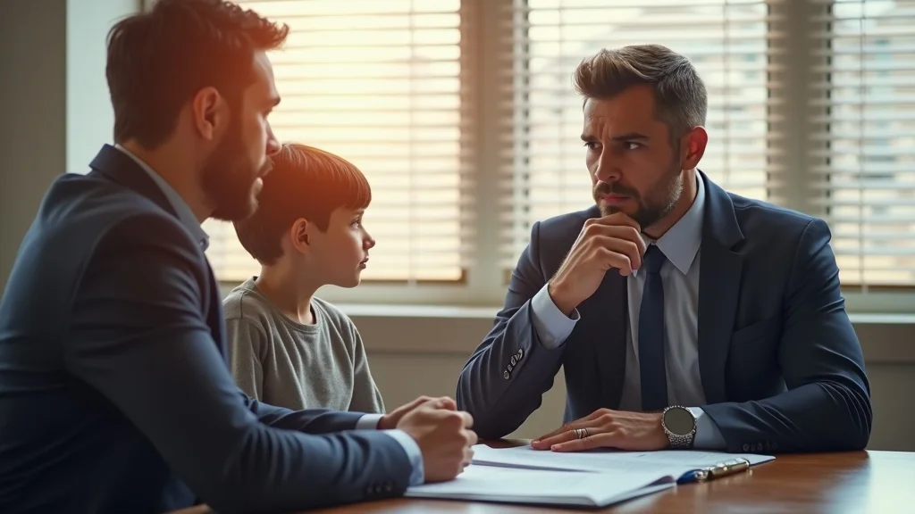 child custody lawyer los angeles consulting with parent and child in modern law office