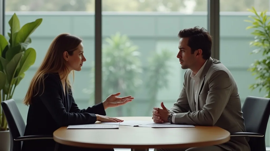 divorcing couple and a mediator discussing agreements, guided by a divorce lawyer