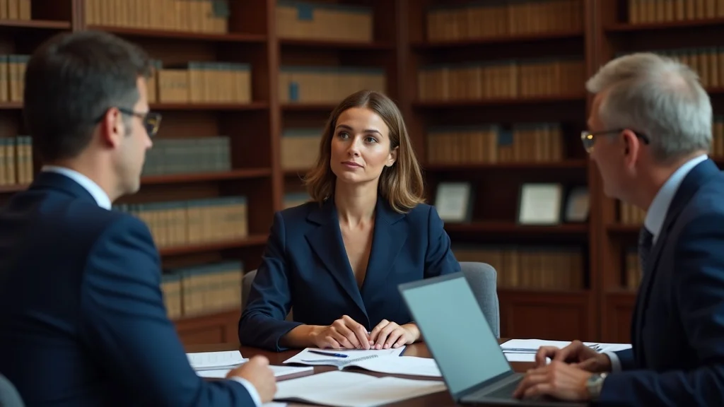 Attorney advising business owners in a law office about divorce with a family business